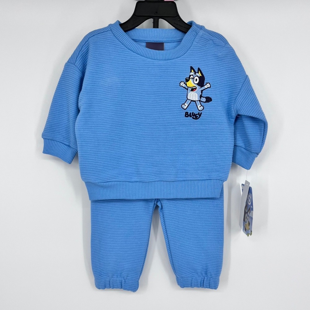 Bluey Sweatshirt and Jogger Set Kids 0-3M Blue Ribbed Knit Character Outfit